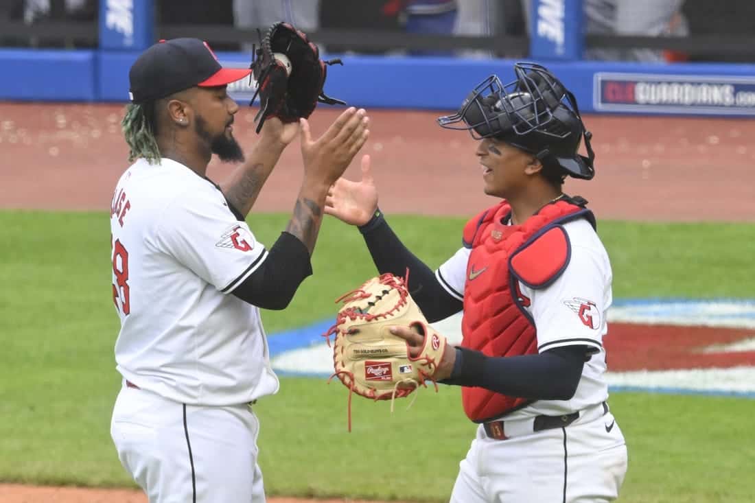 Cleveland Guardians greeting each other