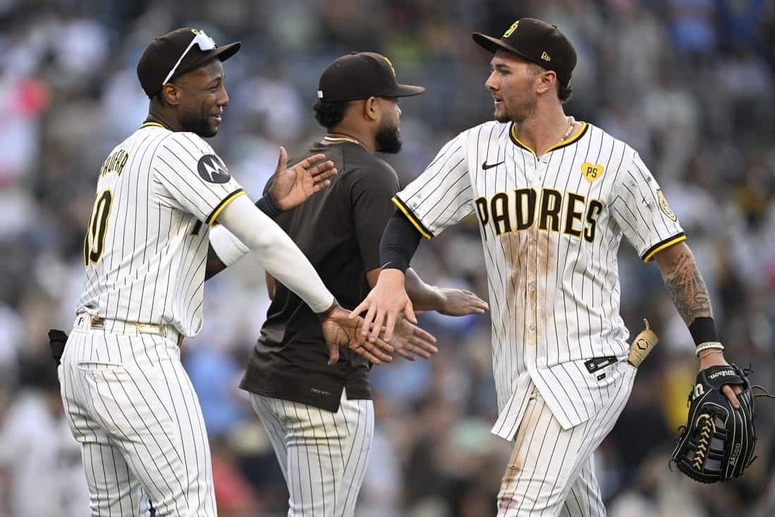 San Diego Padres high fiving each other