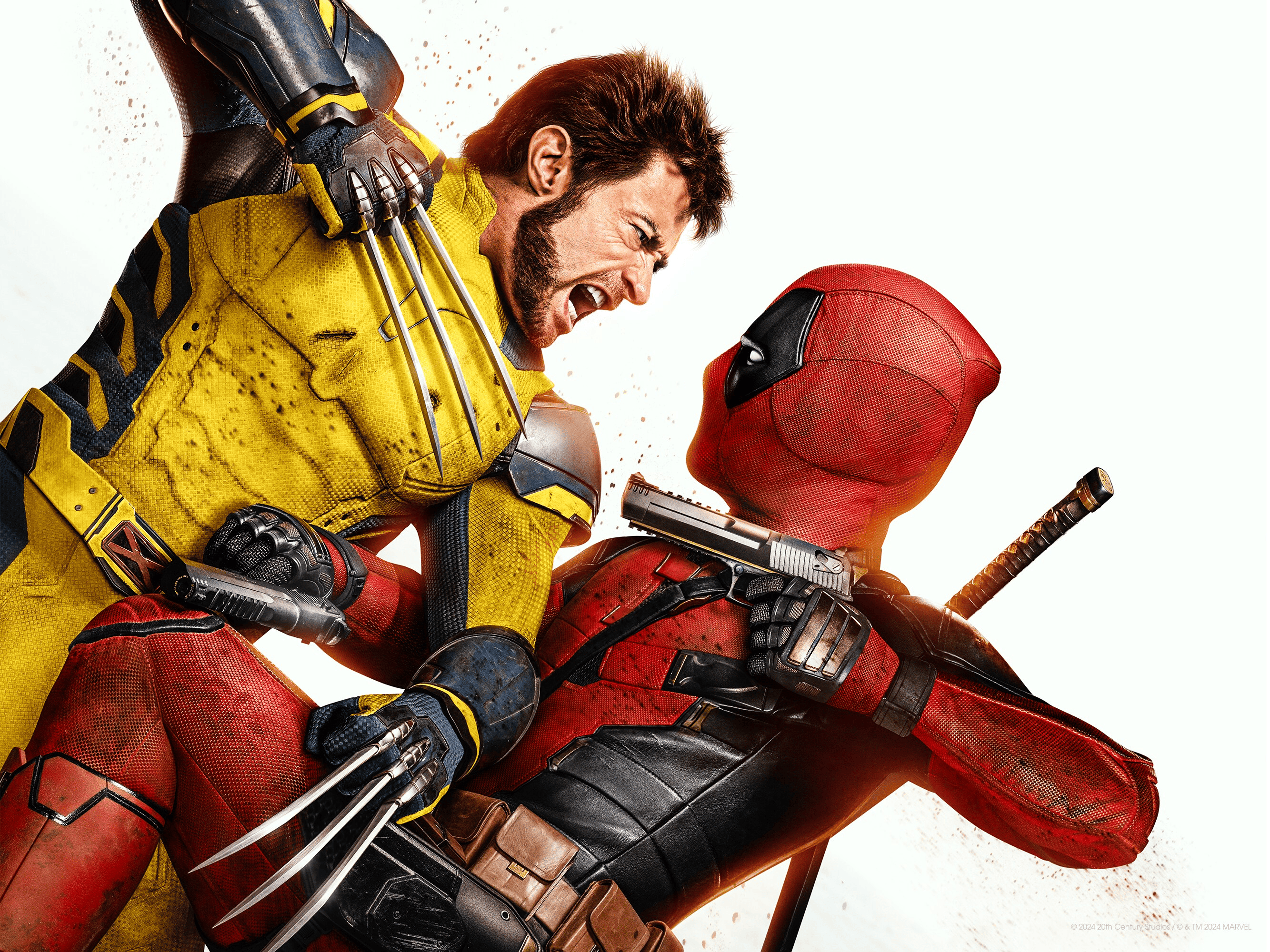 fictional characters deadpool and wolverine locked in battle