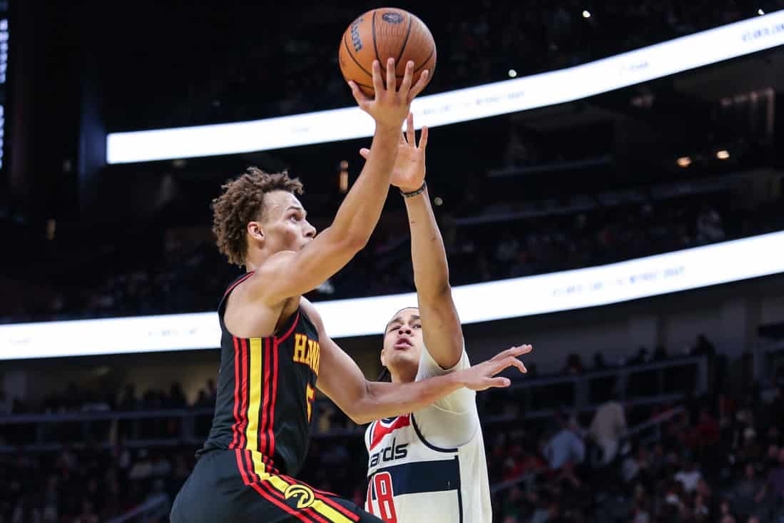 Hawks Player doing a layup