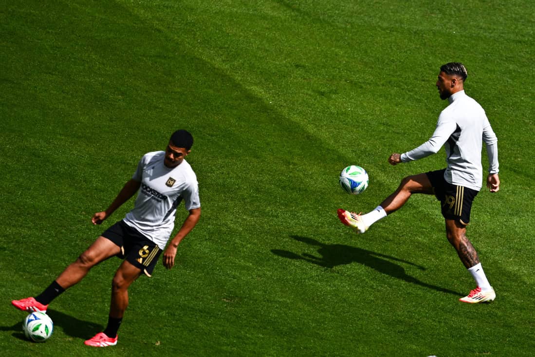 Soccer players training on the pitch